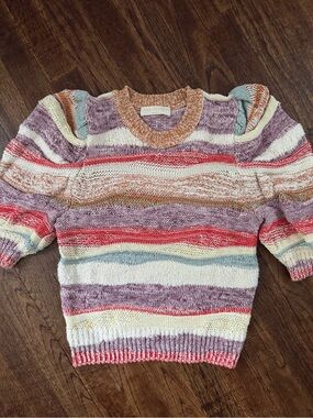 Ulla Johnson Multicolor Striped Puff-Sleeve Knit Sweater